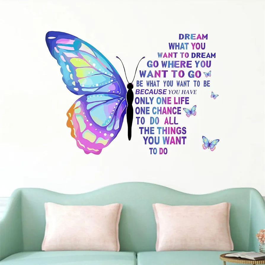 Decal O Decal Vinyl Motivational Quotes Wall Stickers Blue Butterfly with Positive Quotes