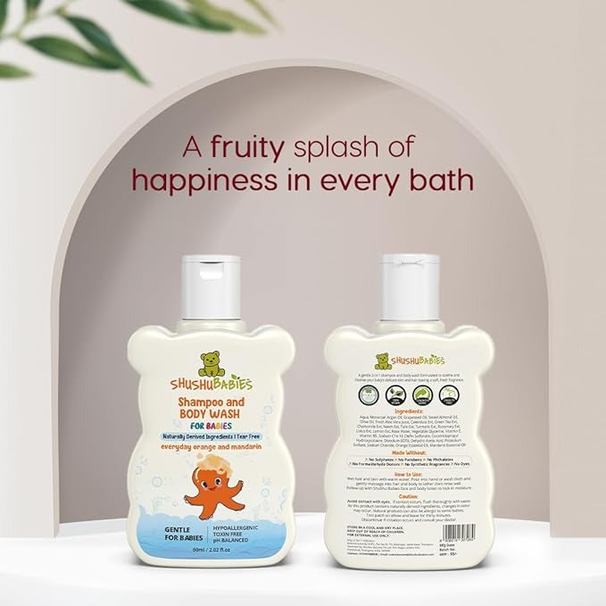 ShuShu Babies Everyday Orange & Mandarin Shampoo & Body Wash - 60ml (Pack of 2)