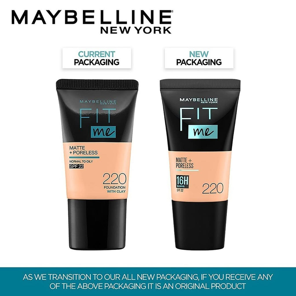 Maybelline New York Liquid Foundation, Matte & Poreless, Full Coverage Blendable Normal to Oily Skin, Fit Me, 220 Natural Beige, 18ml
