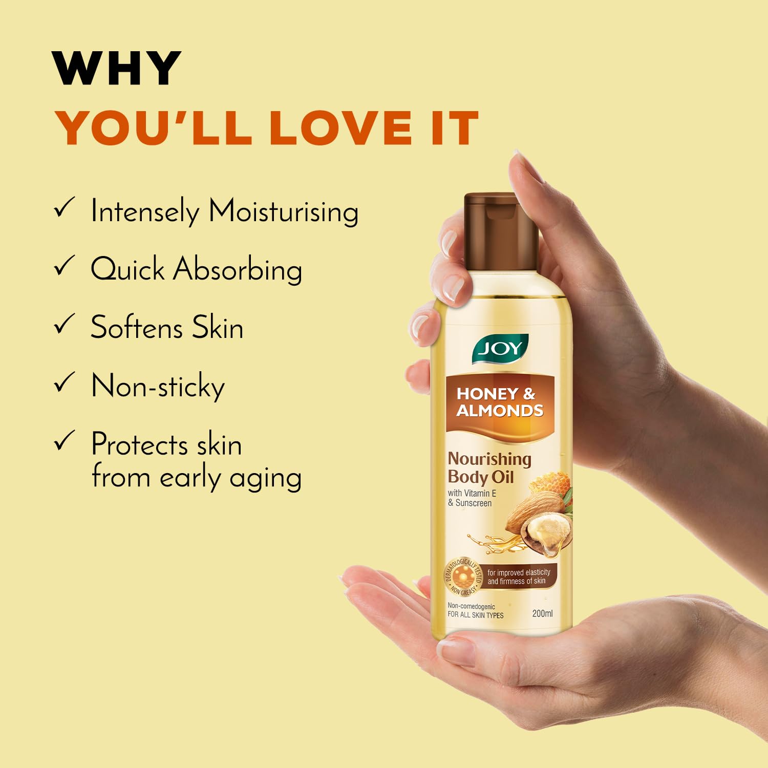 Joy Honey & Almonds Body Oil â€“ After-Bath Daily-Use Badam Massage Oil with Vitamin E & Sunscreen | Full-Body Relaxation, Dry-Skin & Winter Moisture | 200 ml