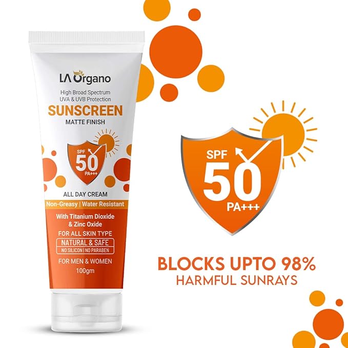 La Organo Sunscreen Matte Finish All Day Cream, Spf 50 Pa+++ - 100 Gms