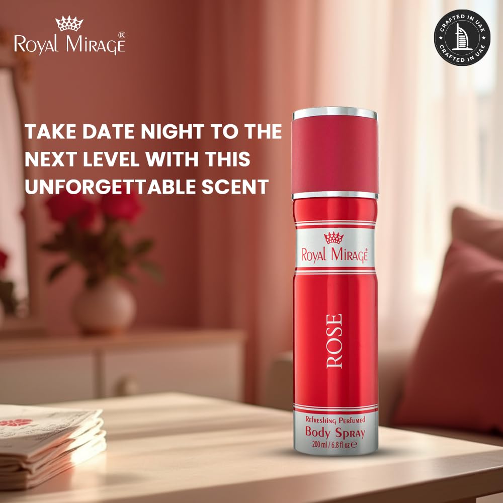 Royal Mirage Rose Body Spray | Perfume for Women | Floral & Fruity Fragrance | Long-Lasting Scent | Peach, Rose & Vanilla Notes | Romantic & Feminine Scent | Birthday Gift for Women | 200ml