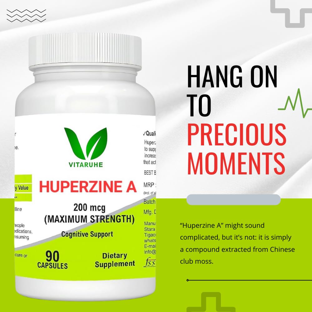 VITARUHEÂ® Huperzine A 200mcg Per Serving, 90 Capsules, (Huperzine A Supplement), Supports Focus, Cognition, Memory and Learning Ability, Premium Brain Health Supplement, No GMOs