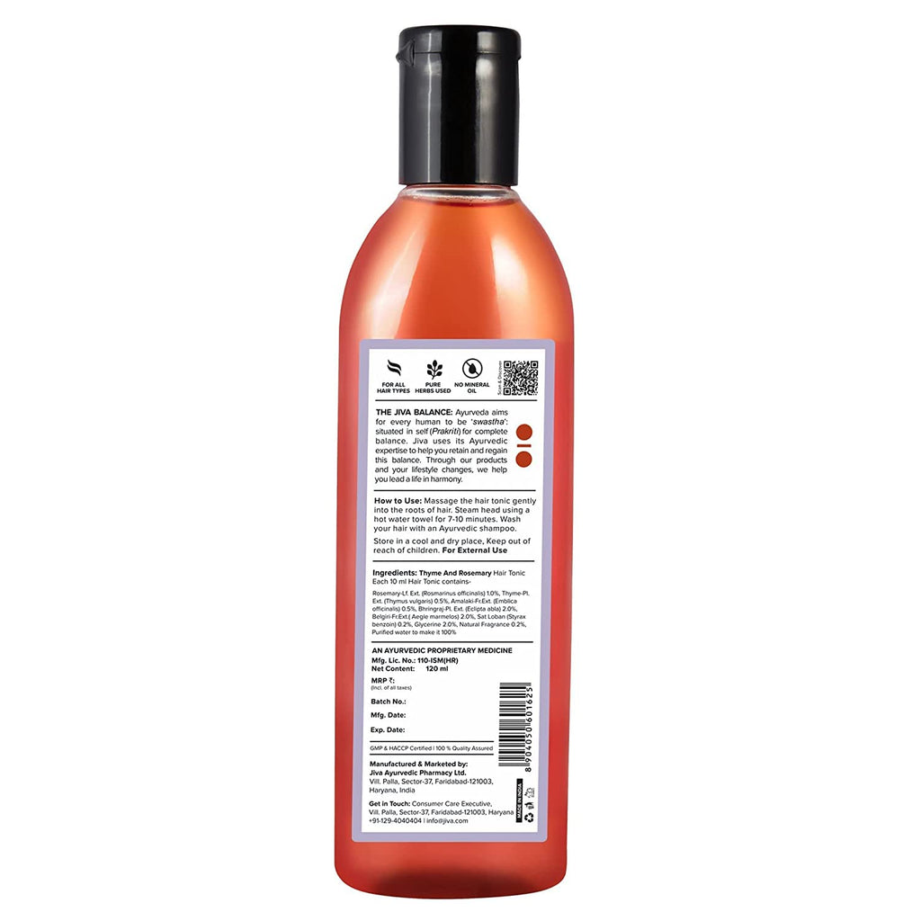 Jiva Thyme & Rosemary Tonic 120ml | 100% Pure & Natural | Nourishes Hair Follicles & Prevents Hairfall, Dandruff and Premature Greying & Baldness | Relieves Vata & Pitta-Dominated Issues (Pack of 2)