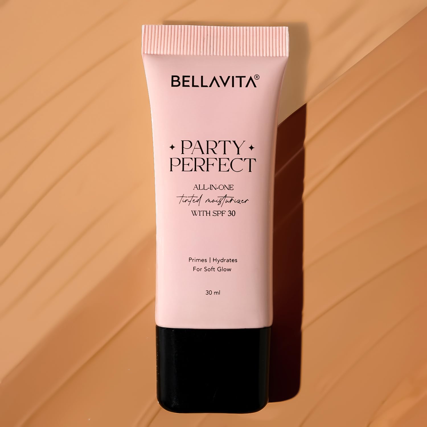 BELLAVITA Party Perfect All-in-one Tinted Moisturizer with SPF 30 | Hydrating Skin Tint, Face Primer & Sunscreen | Lightweight Formula with Adaptive Tint for Natural, Dewy Glow | 30ml (Medium Shade)
