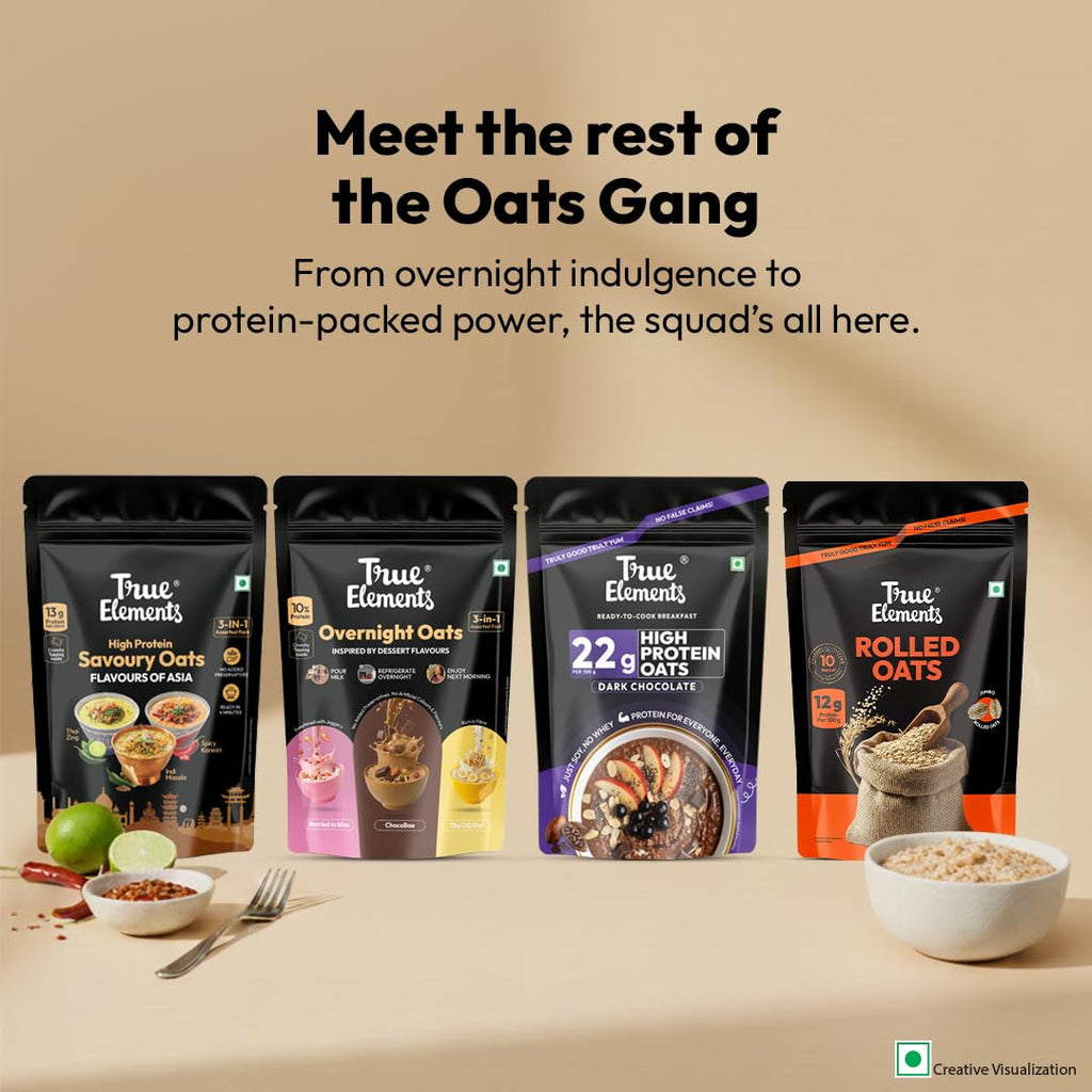 True Elements Rolled Oats 1.2kg - Monthly pack | Wholegrain High Fibre, High protein Oats | Keeps You Fuller Longer | Perfect for overnight oats, smoothies & baking