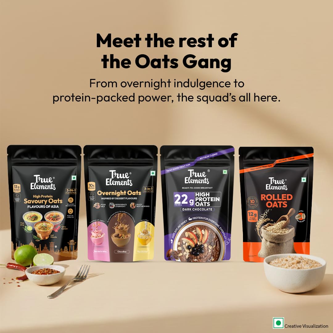 True Elements Rolled Oats 1.2kg - Monthly pack | Wholegrain High Fibre, High protein Oats | Keeps You Fuller Longer | Perfect for overnight oats, smoothies & baking