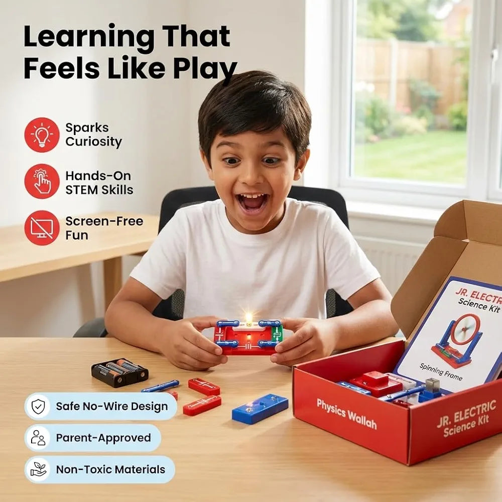 PW Junior Electric Science Kit for Kids 8–12, STEM Learning Toy with 25+ Safe DIY Circuit Experiments