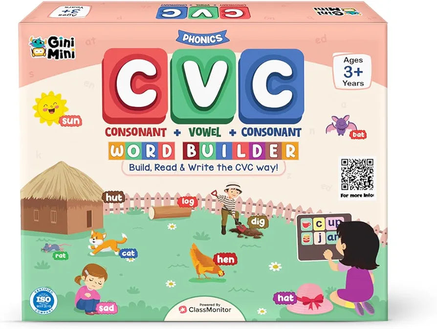 GiniMini CVC Word Builder - Letter Tiles & Whiteboard - Learn to Read, Write & Build CVC Words - Educational Toy for Kids 3 4 5 6 Years