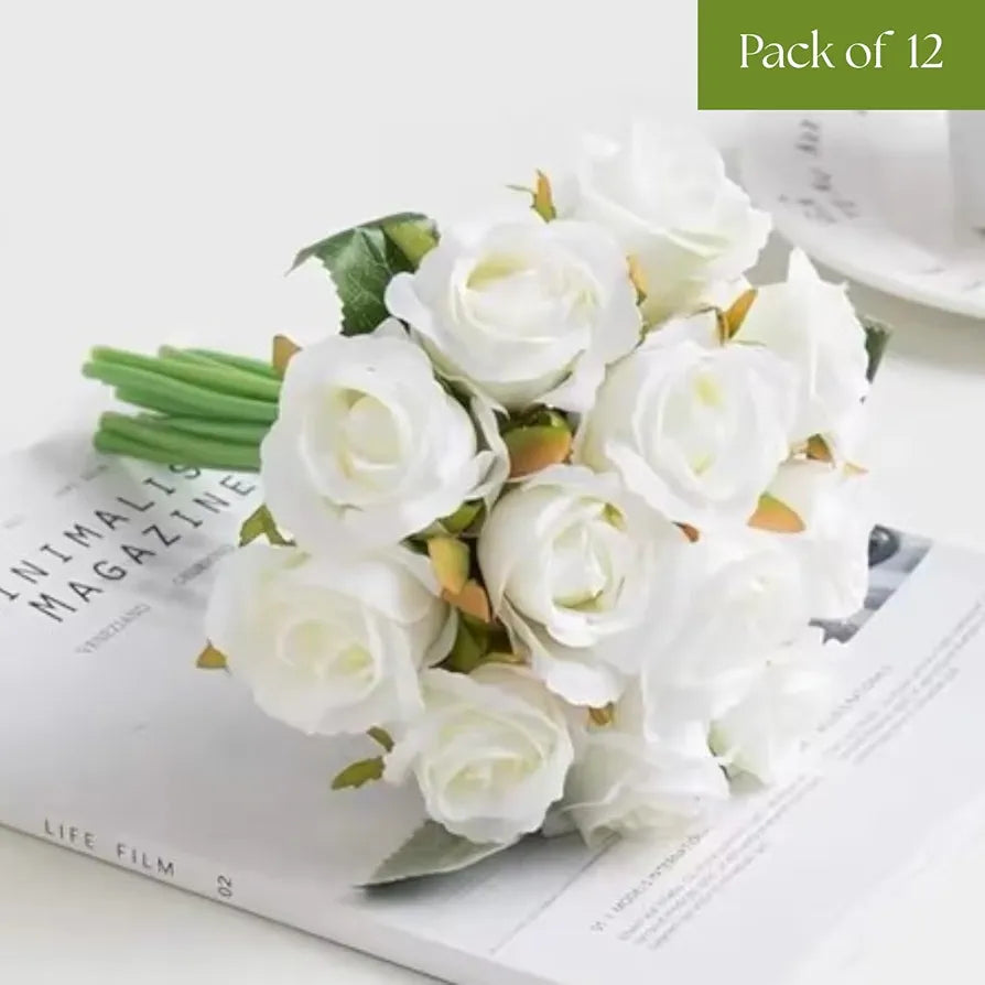Artificial Rose Flower Bunches for Vase Premium Decorative Gift Items Set of 12