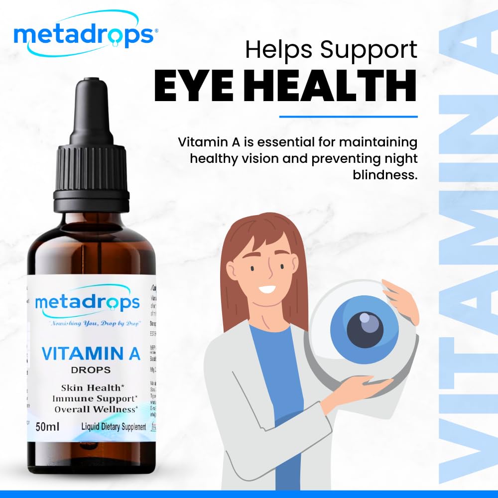 METADROPS Vitamin A Liquid Supplement - Retinyl Palmitate, 100 Sublingual Servings for Enhanced Absorption, 50 mililitre