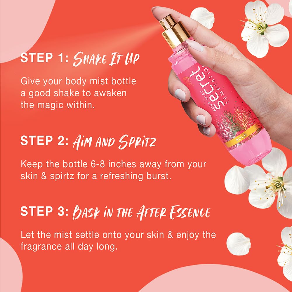 Secret Temptation Bold Body Mist Perfume for Women, 120ml|Long-Lasting Fragrance|Dermatologically Tested & Safe on SkinlFruity Body Mist Deo for Women