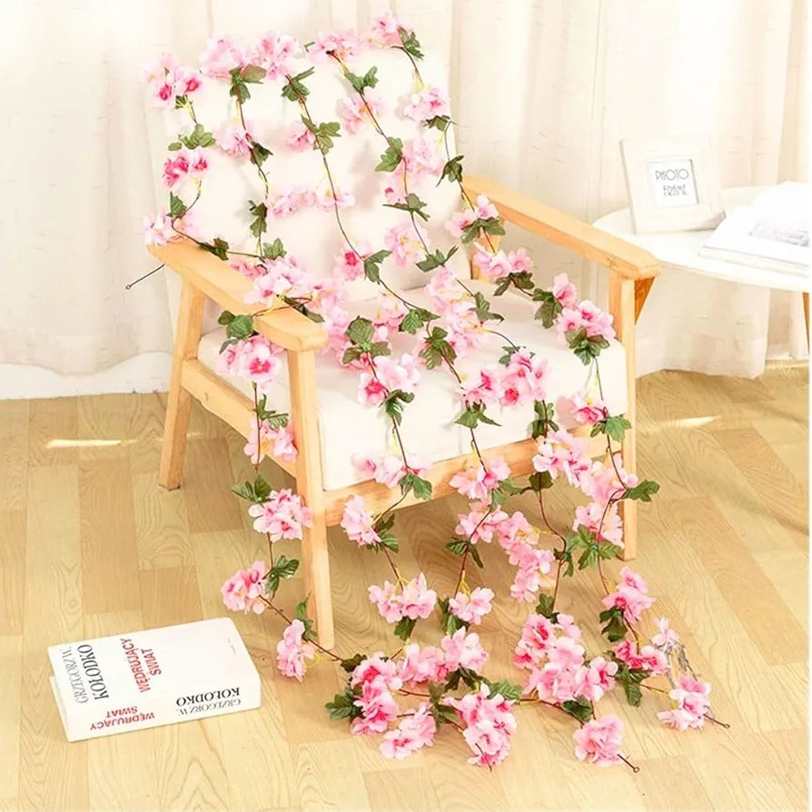 Artificial Cherry Blossom Rattan Flowers Vine Light Pink
