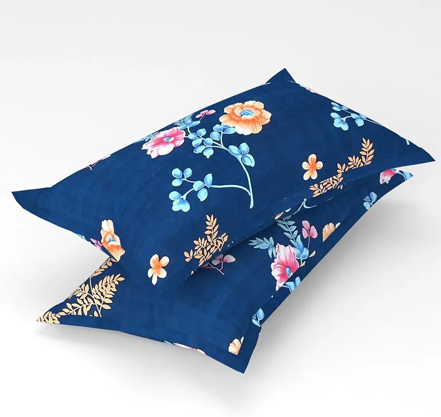 Homefab India 180 TC Microfiber Double BedSheet with 2 Pillow Covers Blue Floral