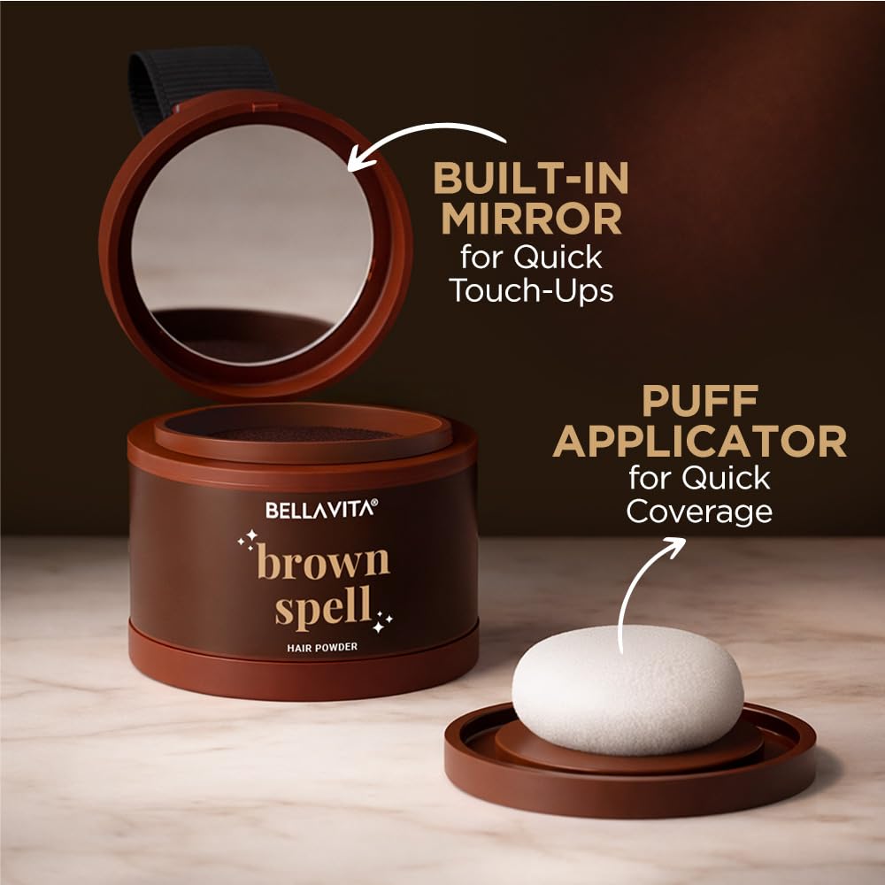 BELLAVITA Brown Spell Hair Powder | Instant Grey Coverage & Thinning Spot Concealer | Smudge-Proof, Sweat-Resistant & Long-Lasting Formula | Natural looking colour | 4g