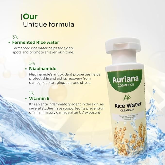 Auriana Cosmetics Rice Water Cleanser 1.5% Fermented Rice Water 1.5% Niacinamide 1% Vitamin E - 125 ml