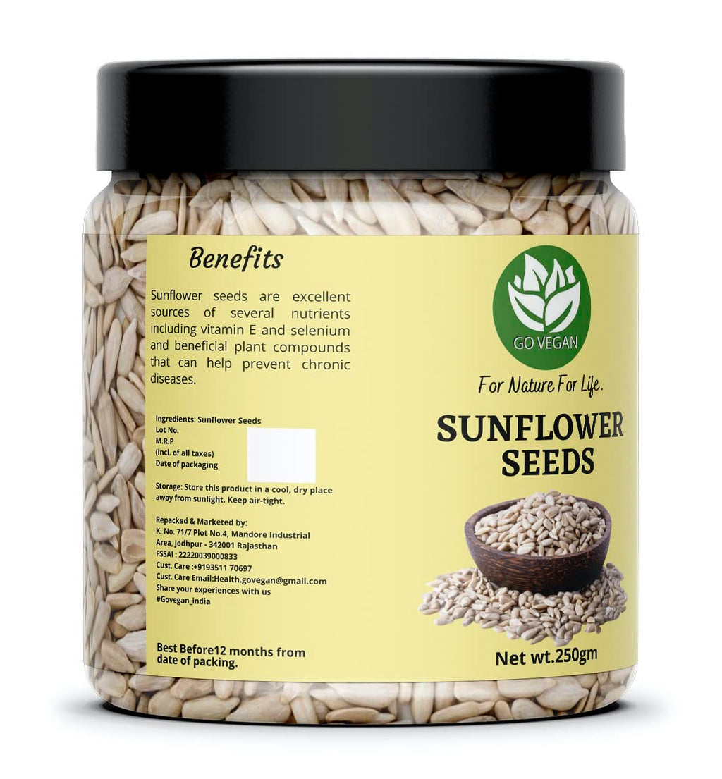 Go Vegan Sunflower Seeds for Eating 250gm - Rich in Protein & Fiber, Healthy Seeds [Jar Pack]