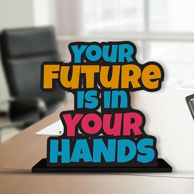 Artvibes Wooden Idols and Figurine Your Future is in Your Hands Positive Quotes Table Decoration for Office Desk | Home Decor
