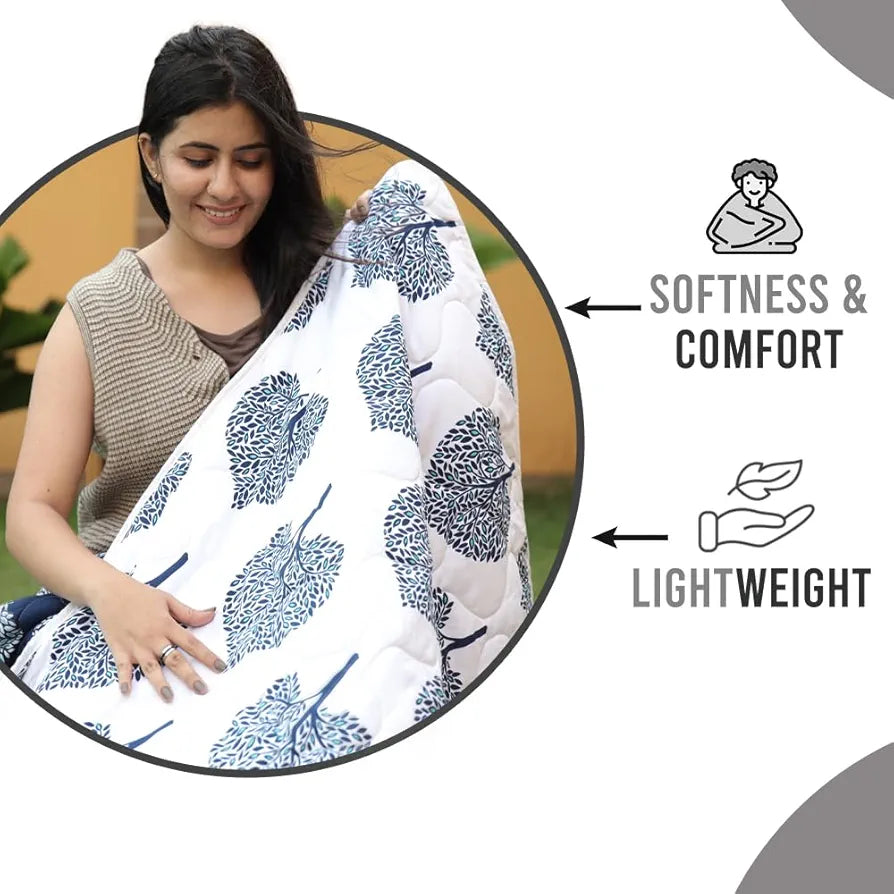 Divine Casa Reversible Double Bed Comforter 120 GSM Microfibre AC Blanket Floral Colour Clematis Blue