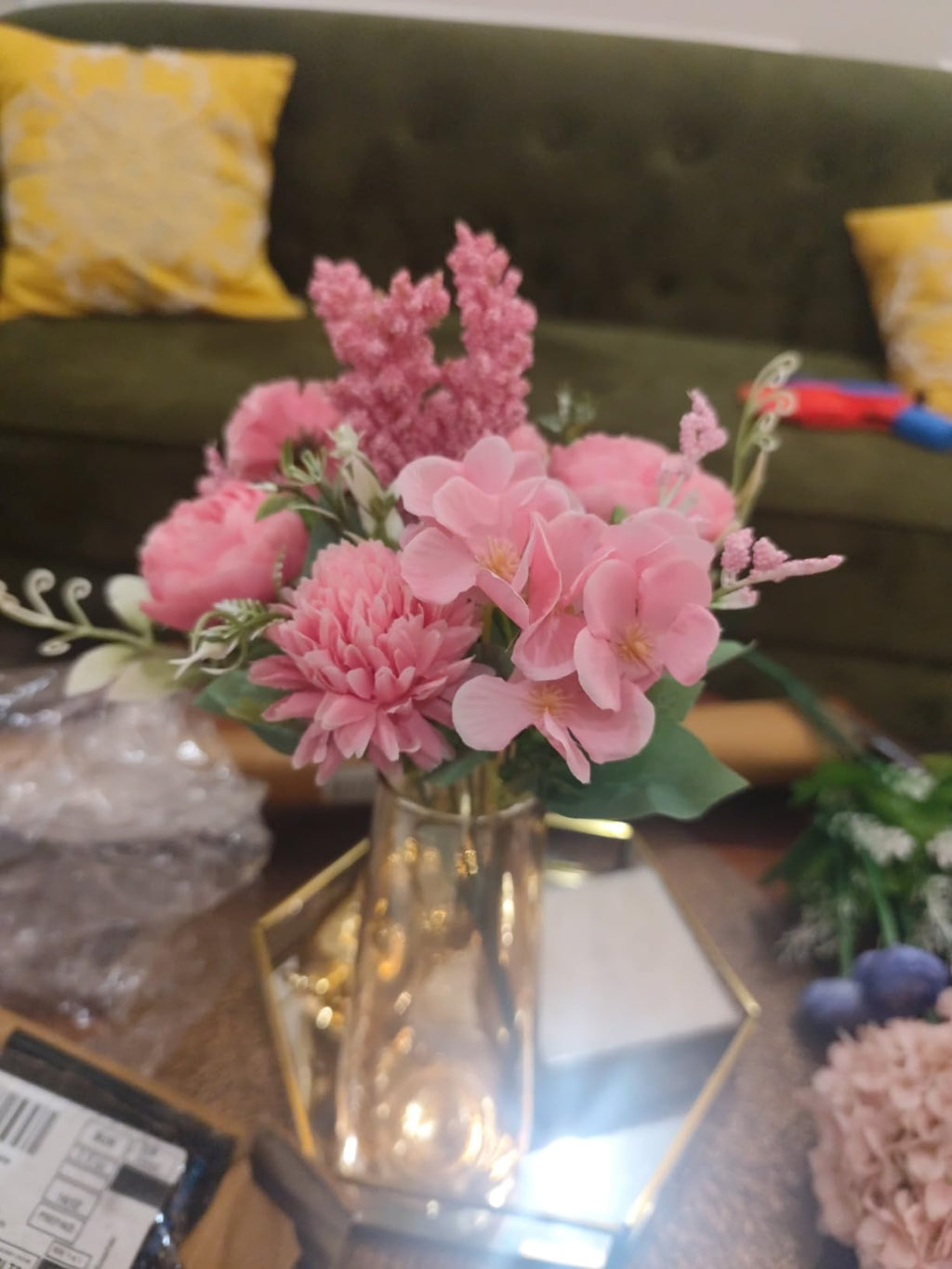 Artificial Multiflora Flower Roses Fake Sticks Bunch Decorative Without Vase Peach Fabric