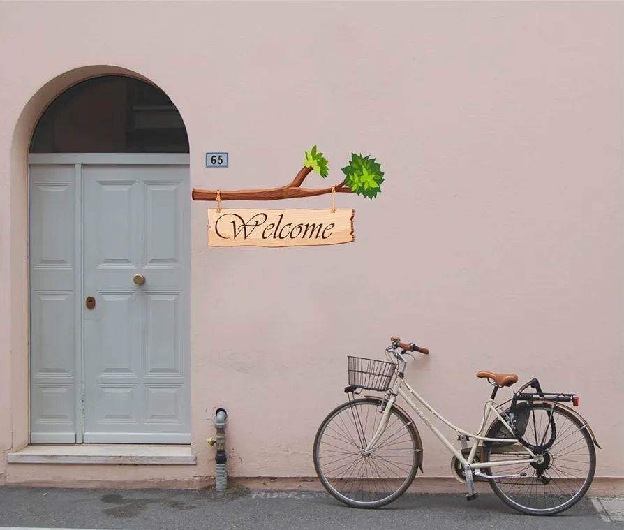 Decal O Decal Welcome for Entrance Door with Tree Branch Wall Stickers -Self-Adhesive
