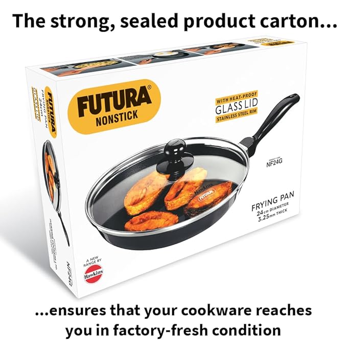 Hawkins Futura 24 cm Frying Pan Non Stick Fry Pan with Glass Lid