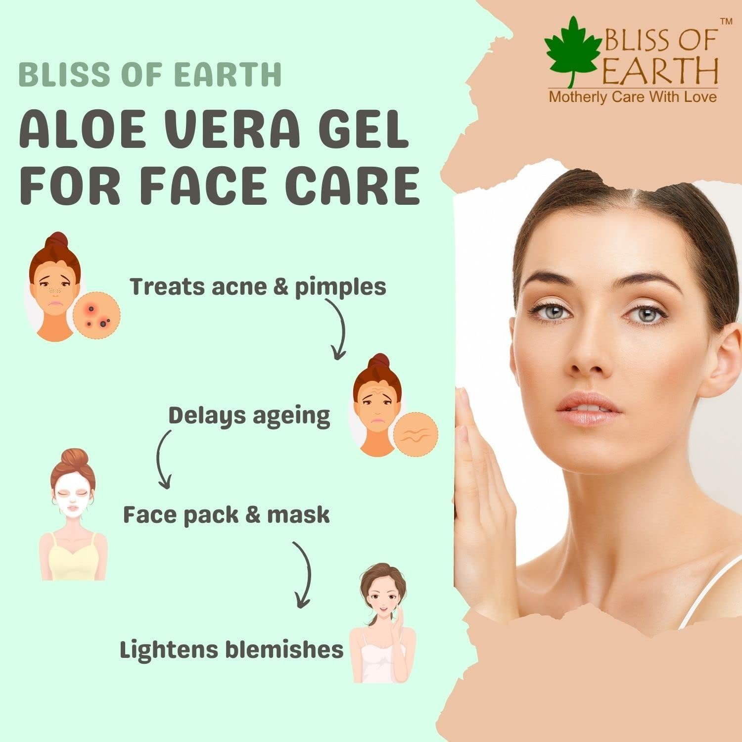 Bliss Of Earth 99% Pure Crystal Clear Aloe Vera Gel For Face Hair Skin Dark Spots, Effective Cooling, Soothing & Hydrating, 100gm