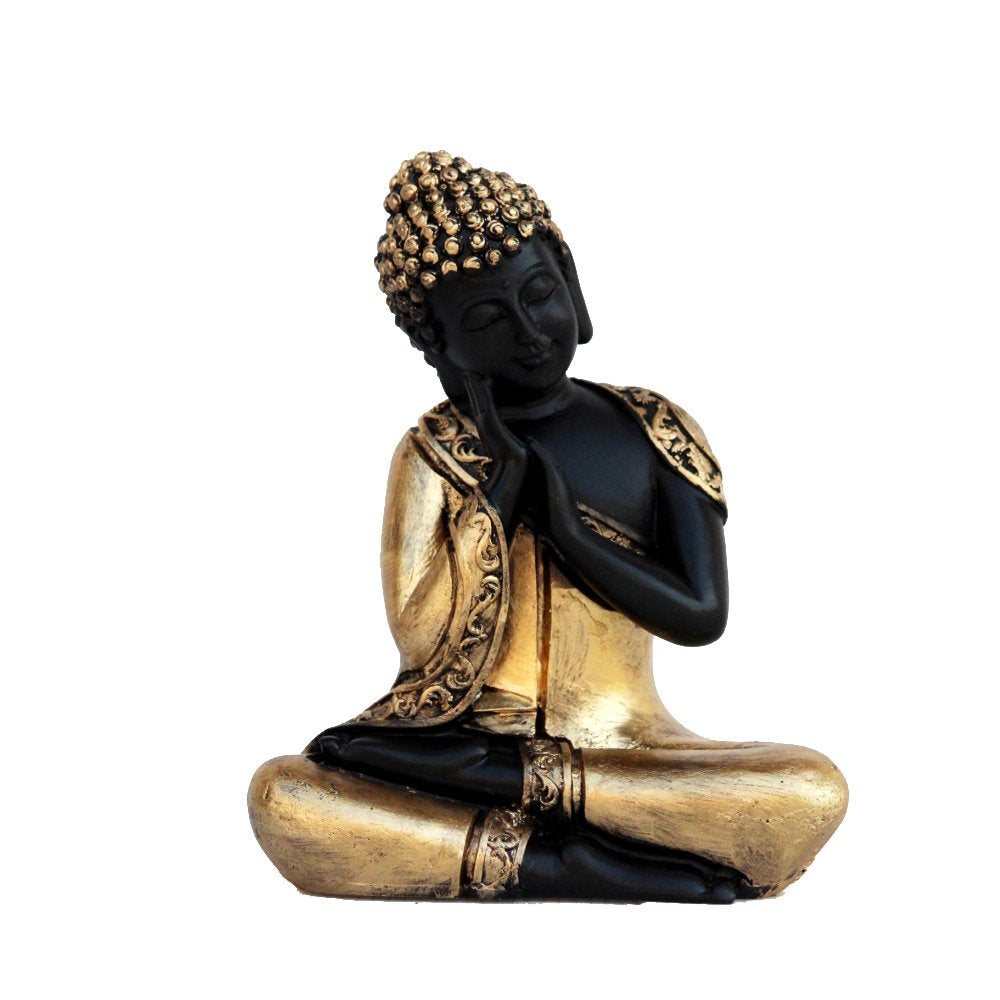 Ecraftindia Handcrafted Thinking Buddha Polyresin Statue | Golden and Black