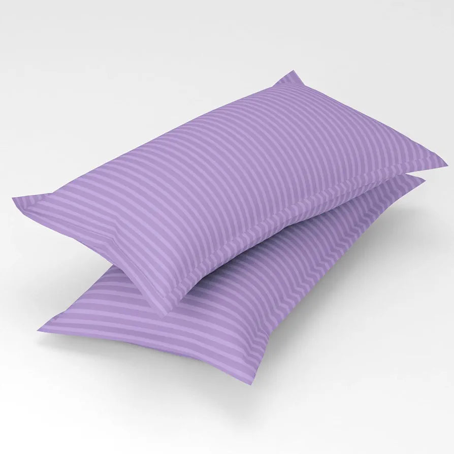 Homefab India 160 TC Stripe Cotton Feel Glace Cotton Elastic Fitted King Size Double Bed Bedsheet with 2 Pillow Covers Fits Upto 6 inches Mattress Purple