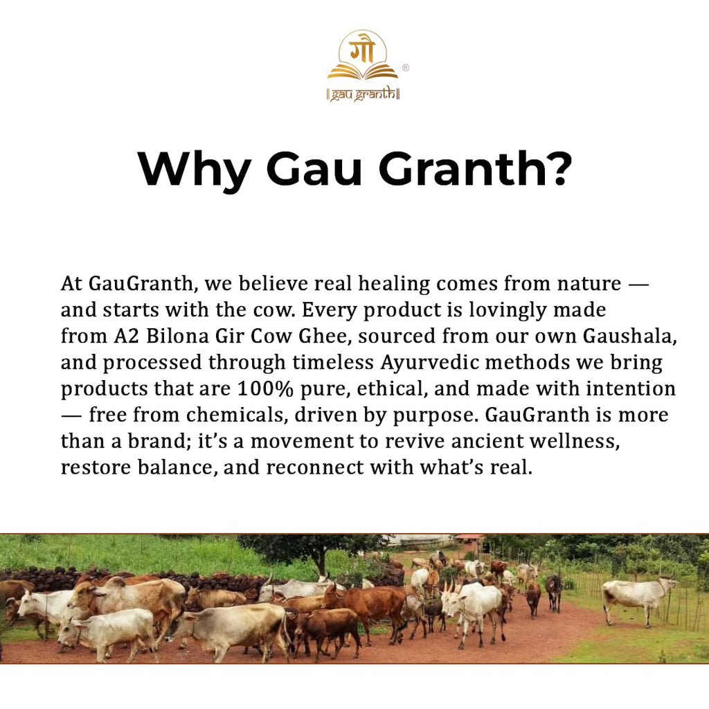 cow ved GauGranth A2 Gir Cow Ghee – 500ml (Pack of 1) | Traditional Wooden Bilona Desi Ghee | Hand-Churned from Grassfed A2 Gir Cow Milk | 100% Pure, Natural & Healthy | Vedic Method | Glass Jar Packaging