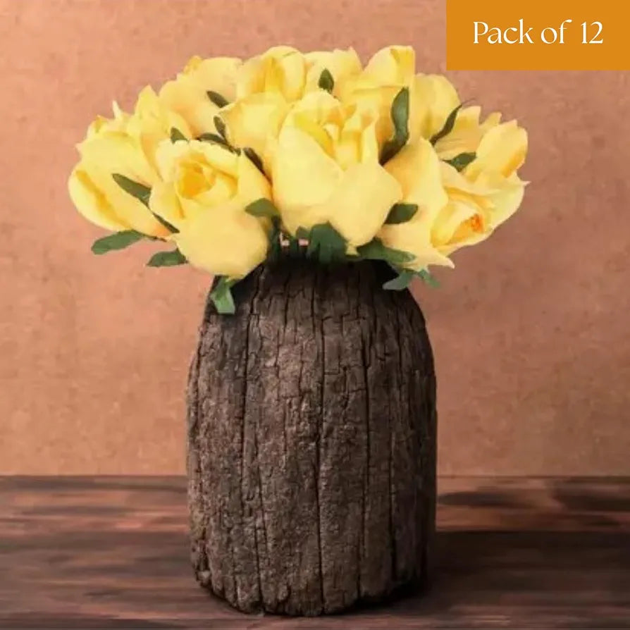 Artificial Rose Flower Bunches for Vase Set of 12 Yellow