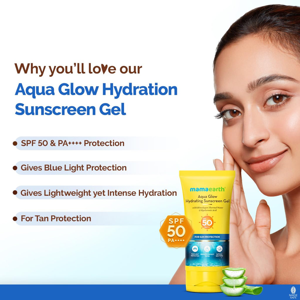 Mamaearth Aqua Glow Hydrating Sunscreen SPF Gel with Himalayan Thermal Water and Hyaluronic AcidShields from UVA&UVB RaysBlue Light ProtectionTan ProtectionFor All Skin TypesUnisex50 g