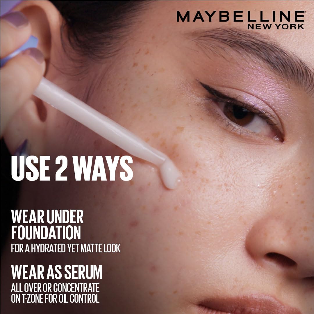 Maybelline New York Shine Stopper Primer | 3-in-1 Serum Primer for Oily Skin to Prime, Mattify, Hydrate with LHA & Salicylic Acid