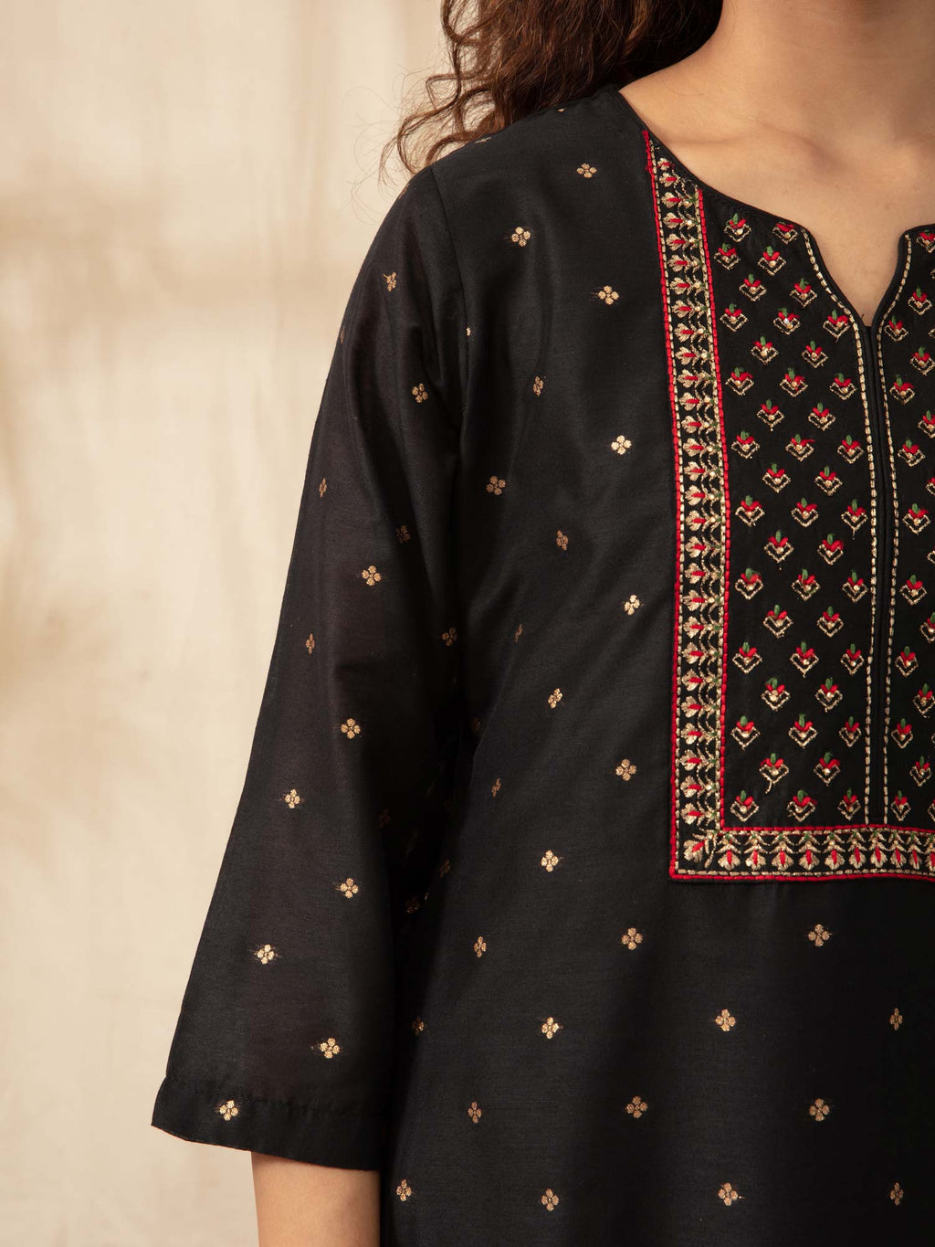 Likha Black Embroidered Kurta Pant set with Brocade Dupatta LIKSKD52 (Set of 3)