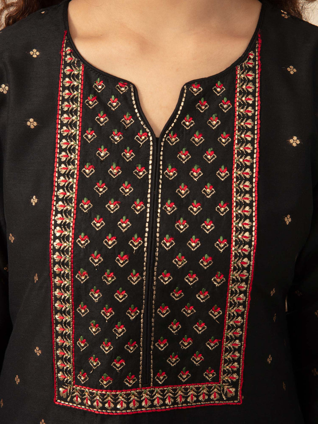 Likha Black Embroidered Kurta Pant set with Brocade Dupatta LIKSKD52 (Set of 3)