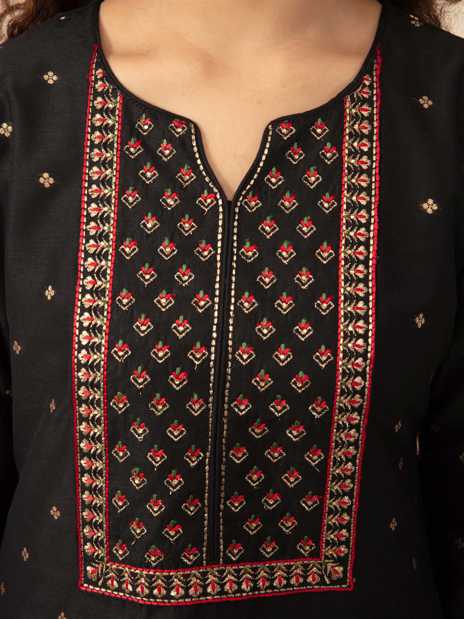 Likha Black Embroidered Kurta Pant set with Brocade Dupatta LIKSKD52 (Set of 3)