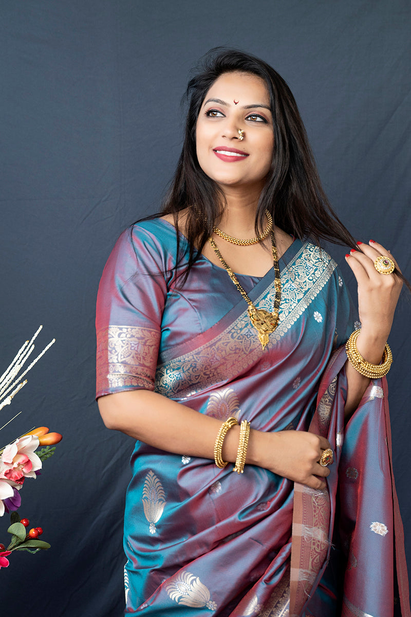 Monjolika Fashion Grey Banarasi Silk Blend Saree with Zari Weaving