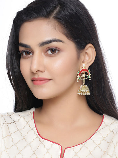 Shoshaa Gold-Polished & Red Enamelled Classic Jhumkas