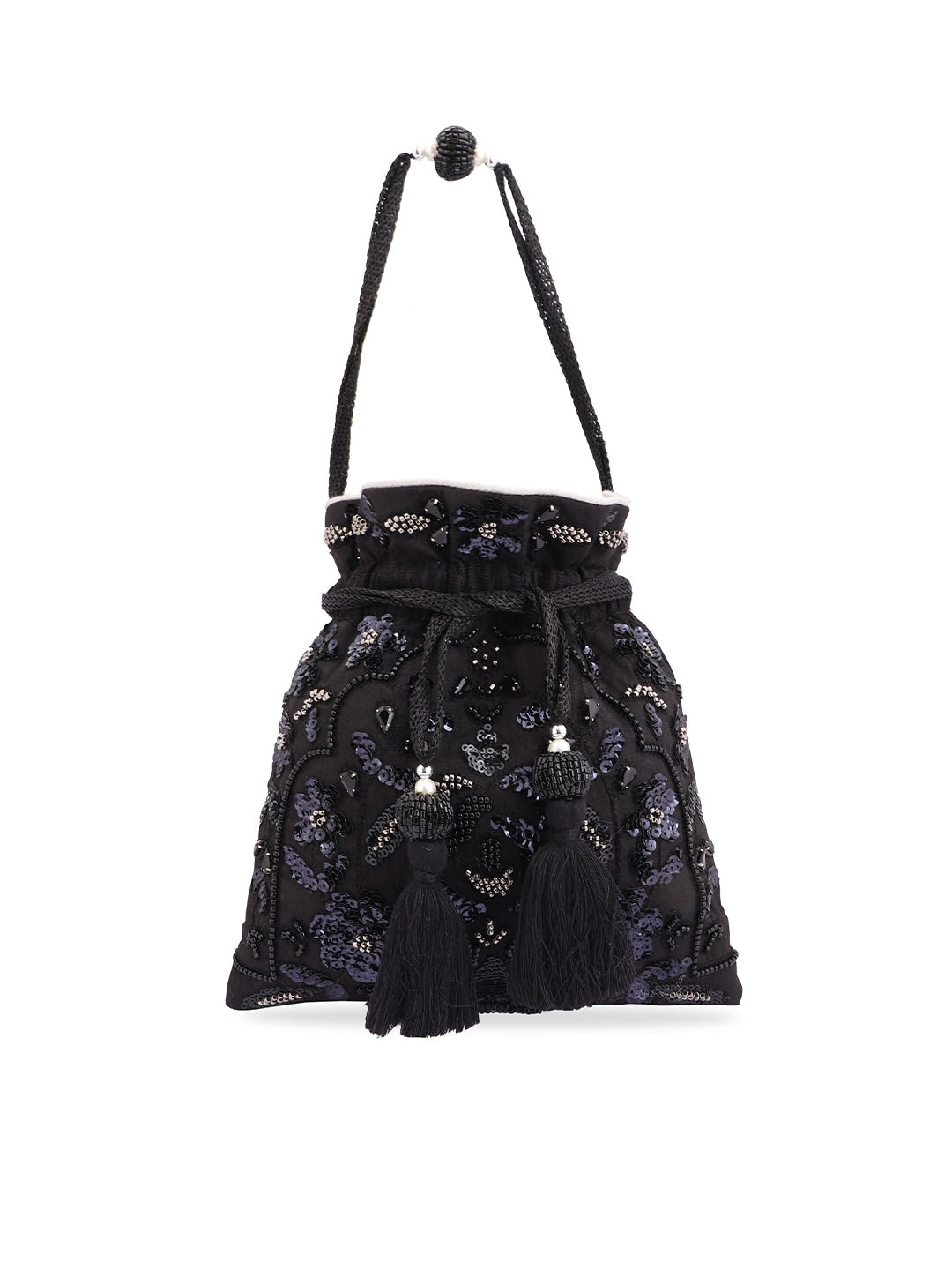 Masq Black & White Embroidered Potli Clutch