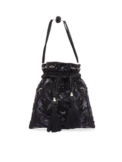 Masq Black & White Embroidered Potli Clutch