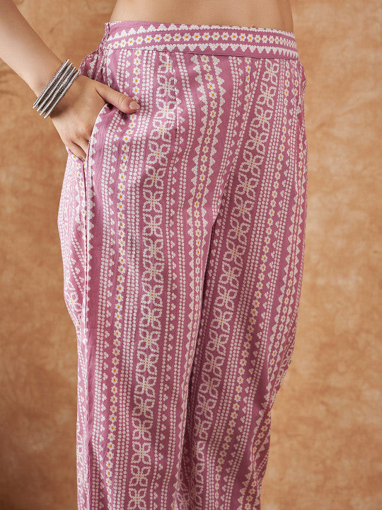 Sangria Floral Printed Pure Cotton Kurta With Trousers & Dupatta