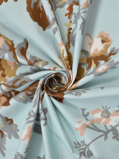 Florida Blue & White Floral 120 TC King Bedsheet with 2 Pillow Covers