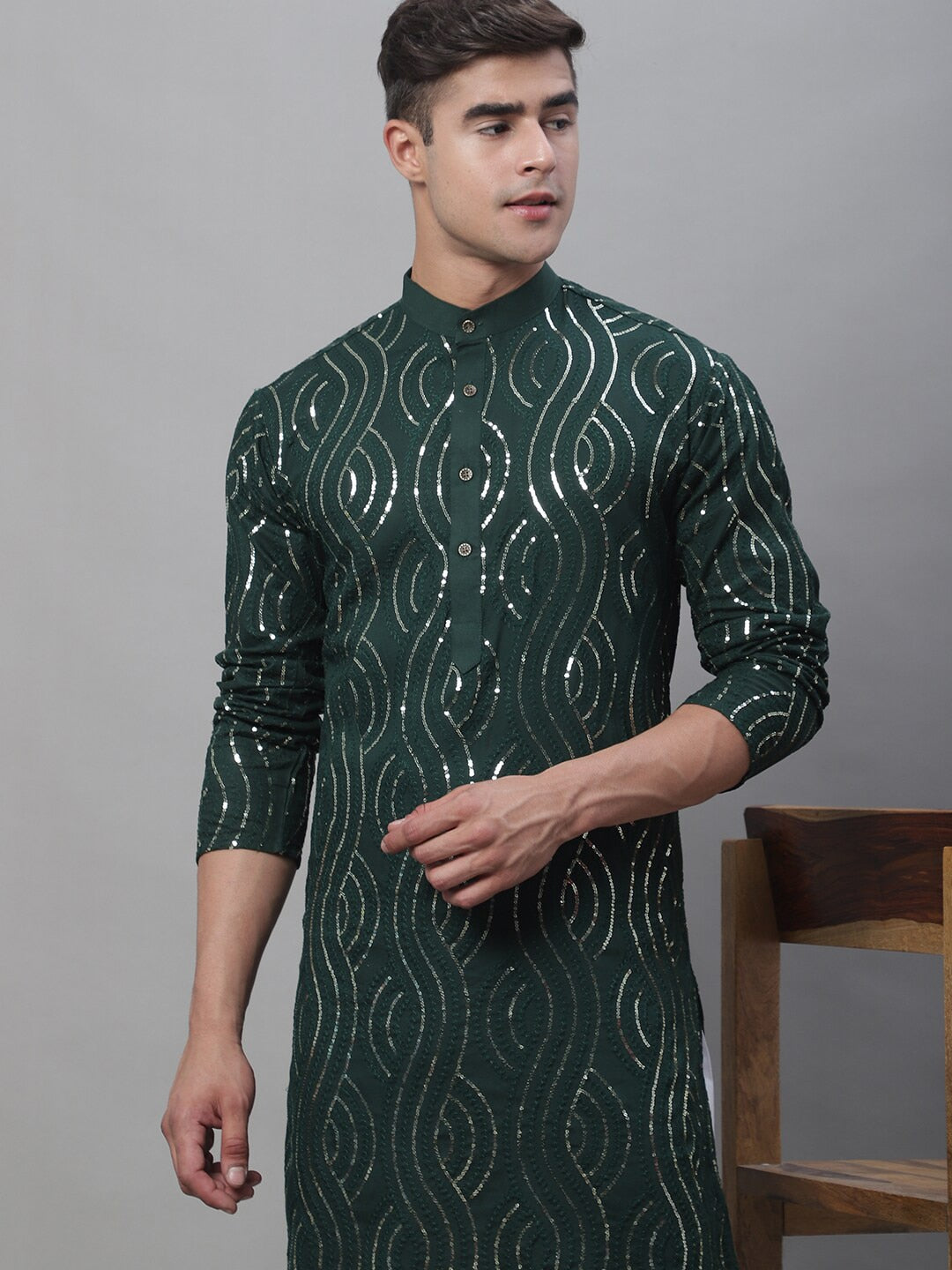 Sojanya Geometric Embroidered Pure Cotton Kurta With Churidar