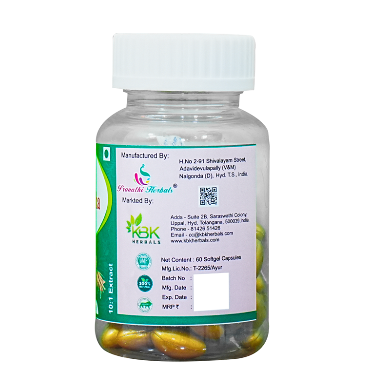 KBK Herbals Ashwagandha Root Extract Capsules - 60 Softgel Capsules