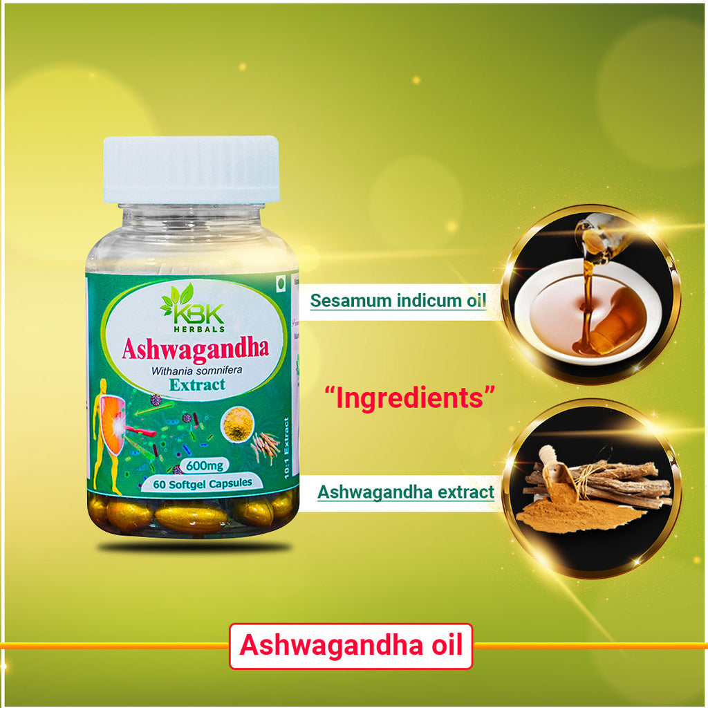 KBK Herbals Ashwagandha Root Extract Capsules - 60 Softgel Capsules