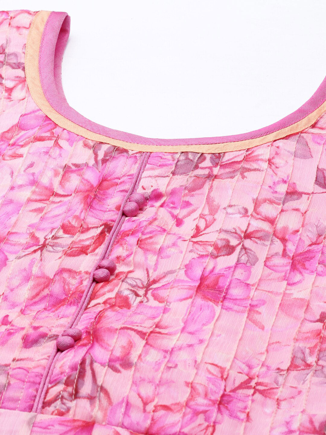 Souchii Beautiful Pink & peaches N Cream Floral Layered Chiffon Midi Dress