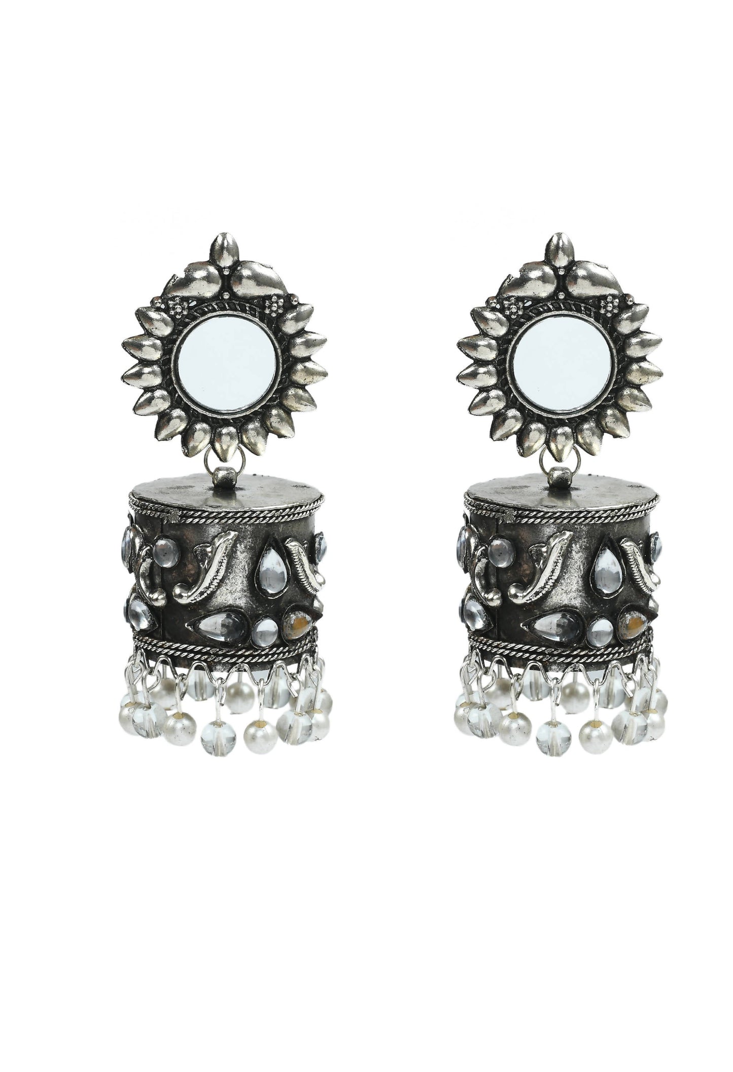 Mominos Fashion Johar Kamal Women Silver Oxidised Jhumkas