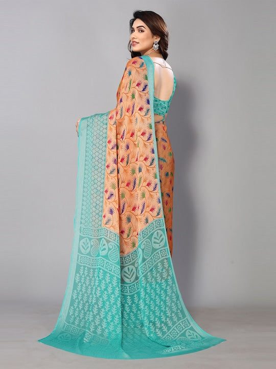 Fabmora Printed Zari Pure Chiffon Brasso Saree