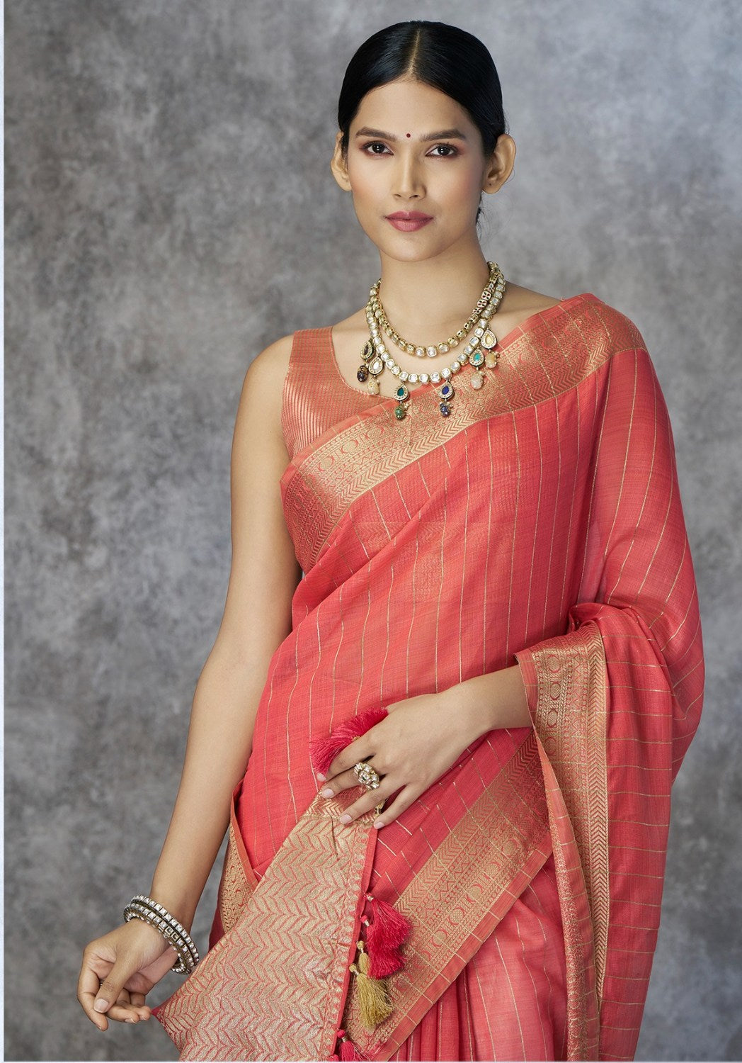 Anaita Red Cotton Silk Zari Woven Work Saree With Blouse Piece