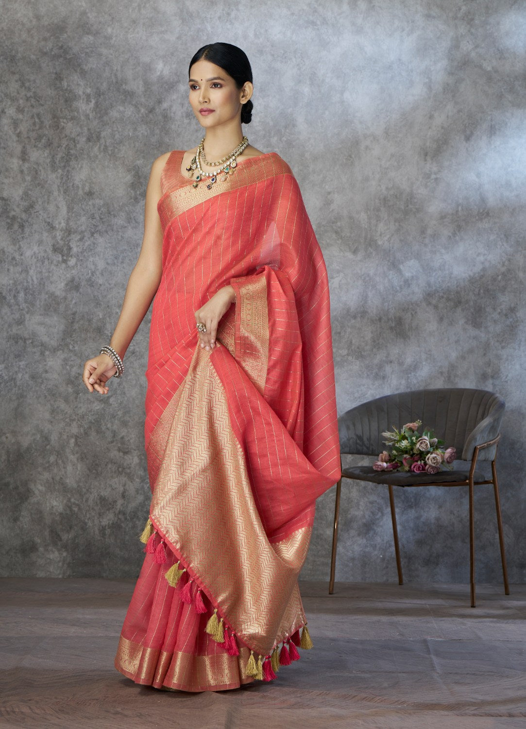 Anaita Red Cotton Silk Zari Woven Work Saree With Blouse Piece